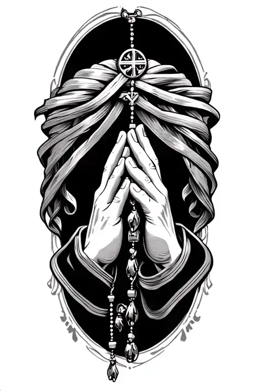 Prayer Hands Holding A Rosary Wrapped