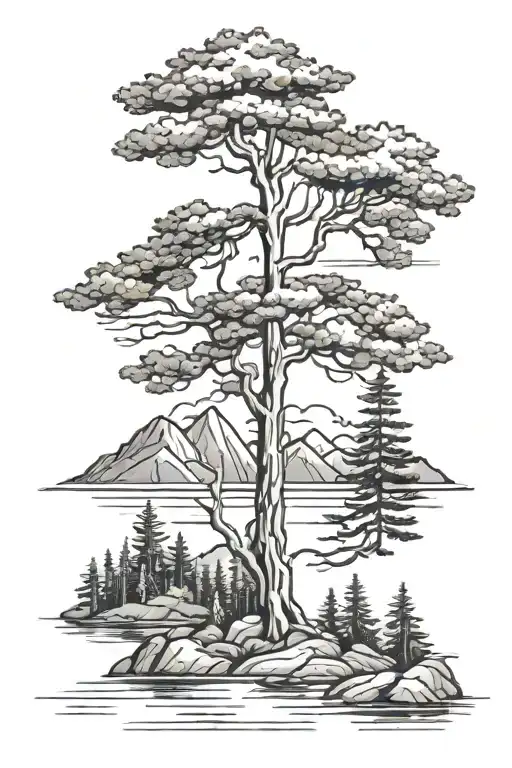 Lake And Pine Tree