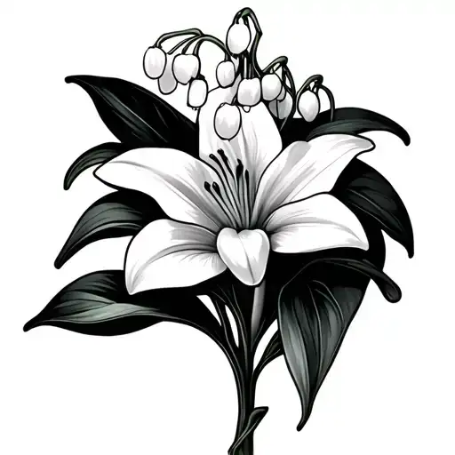 Giavonna In Cursive Connecting To The Bottom Stem Of The Lily Of The Valley Flower