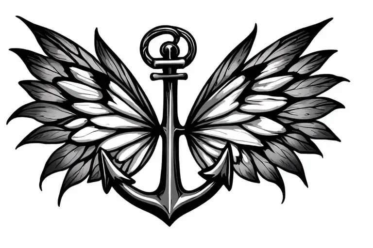 Navy Anchor With Butterfly Wings On The Sides And Leaves
