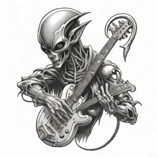 Alien And Vampire Hybrid Creature Creating Music With Futuristic Instruments