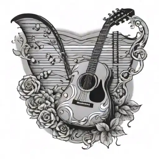 State Of Michigan And Guitar Surrounded My Music Notes