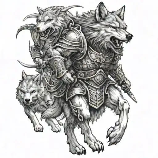 A Wolf In Warrior Armor Leading A Pack Into Battle