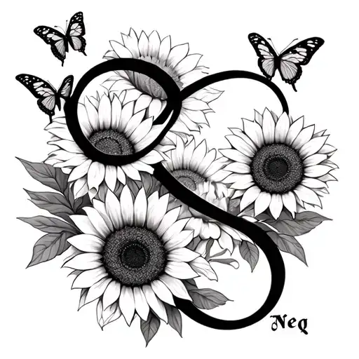 Infinity Sign With Sunflowers And Butterflies And Name Neq Showing Love