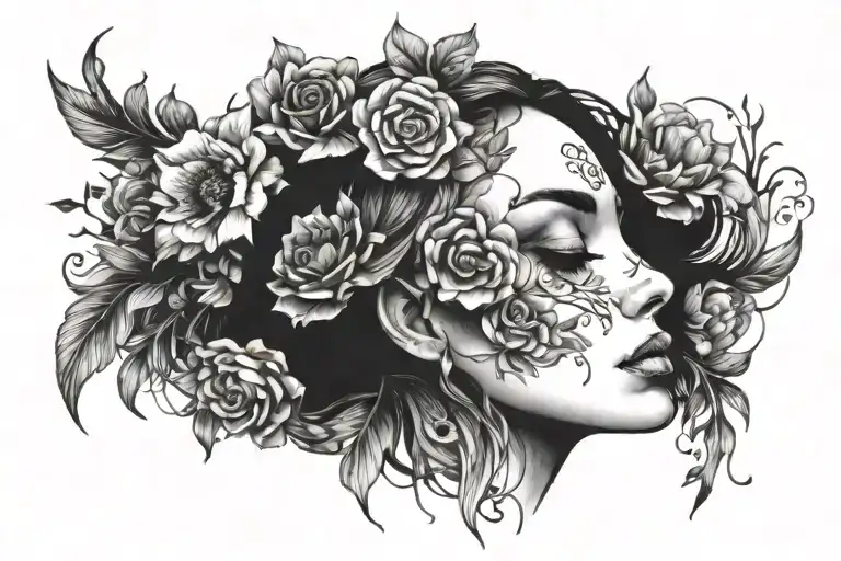 Flowery Face Reaching Down To Touch Dark Gloomy Face