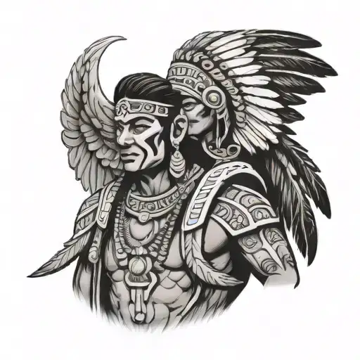 A Male Aztec Indian With Angel Wing With Devil Horns