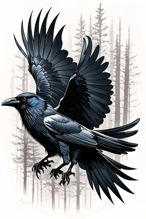 Dark Forest Raven Flying