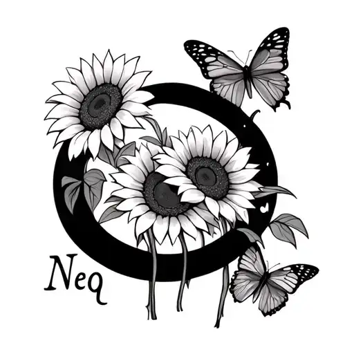 Infinity Sign With Sunflowers And Butterflies And Name Neq Showing Love