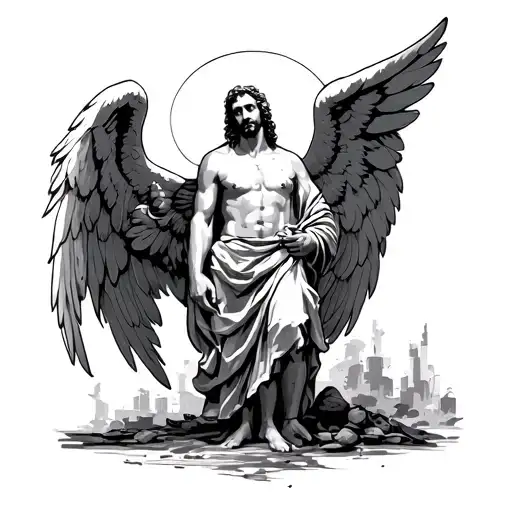 Angel Protecting Man Standing Proudly