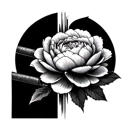 Japanese Katana And Peony