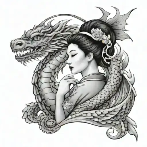 Geisha And Dragon Curled