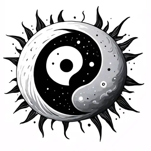 Yin Yang Symbol And Sun And Moon Merging Together