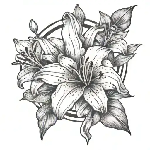 Lily With An Arrow Surrounded By Violets