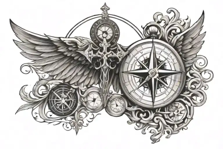 Cross With Wings And A Compass