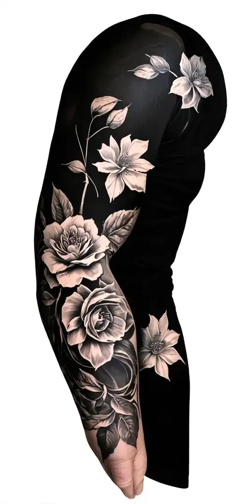 Arm Sleeve Tattoo Featuring Existing Tattoo On Shoulder