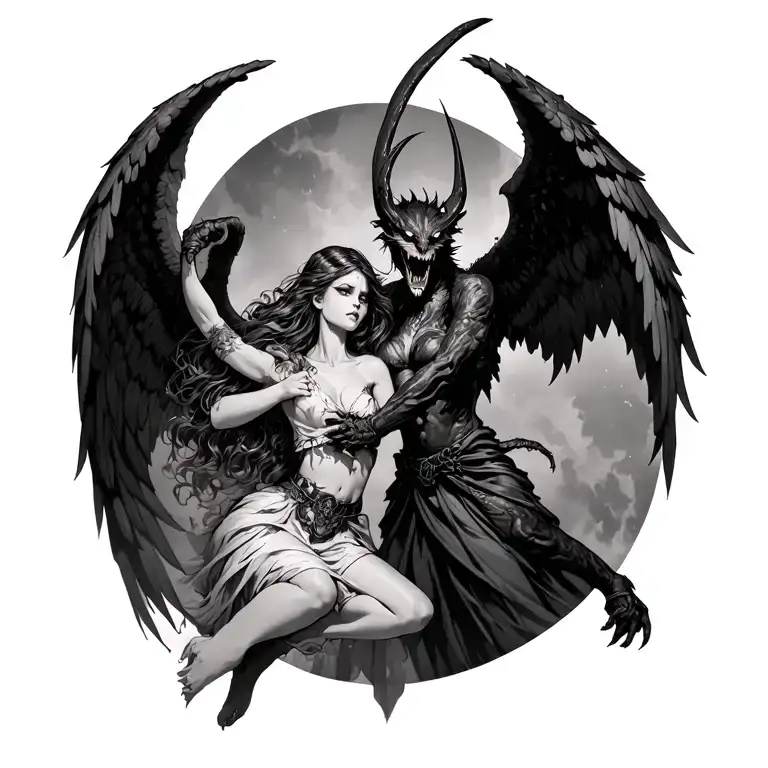 Gothic Angel Fighting Demon Girl