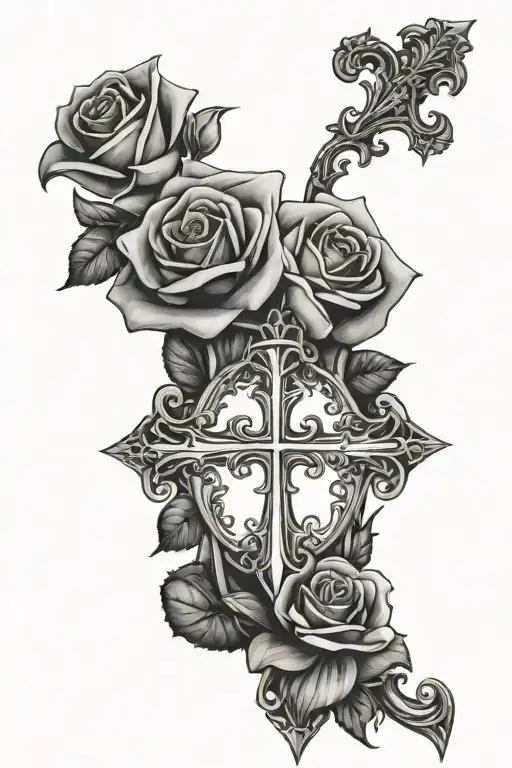 Cross Tattoo With Rose Intertwined