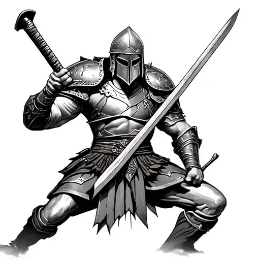 Spartan Soldier With Sword In Battle Mode