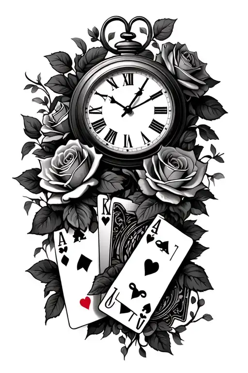 Clock With Roses And Vines And Cards Showing 777 With A Jackpot