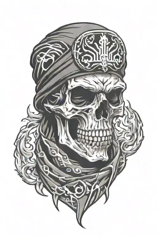Create A Biker Skull Wearing A Harley Davidson Bandana Surrounded By Flames