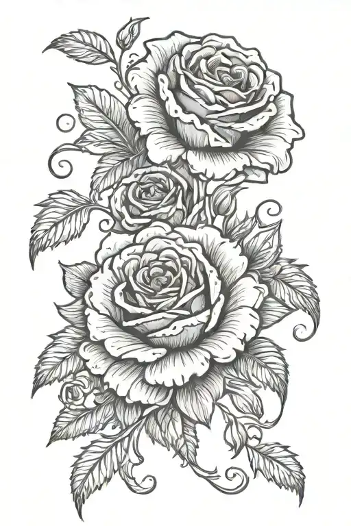 Rose And Marigold Flowers Intertwined