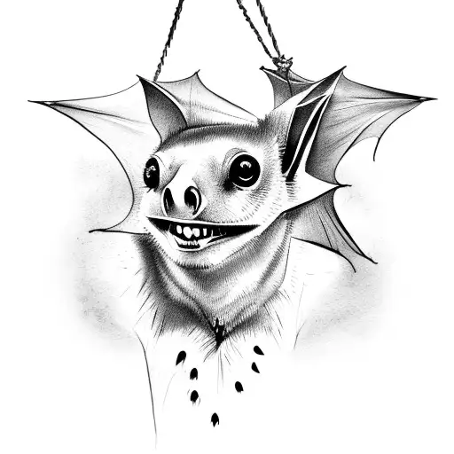 Fruit Bat Hanging In Tree At Night