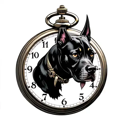 Pocket Watch With Black Malanois Devil Dog