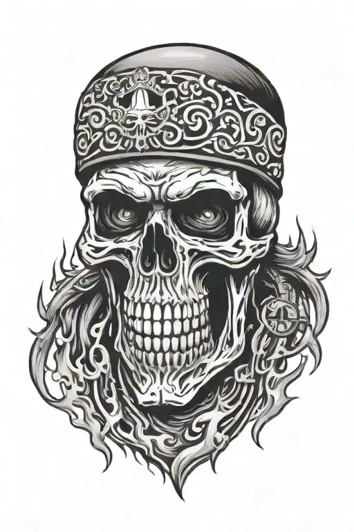 Create A Biker Skull Wearing A Harley Davidson Bandana Surrounded By Flames