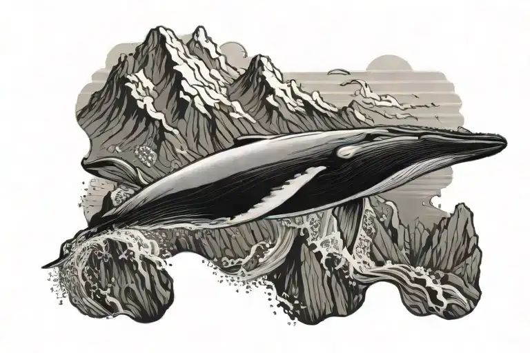 Breaching Humpback Whale With Mountain Background