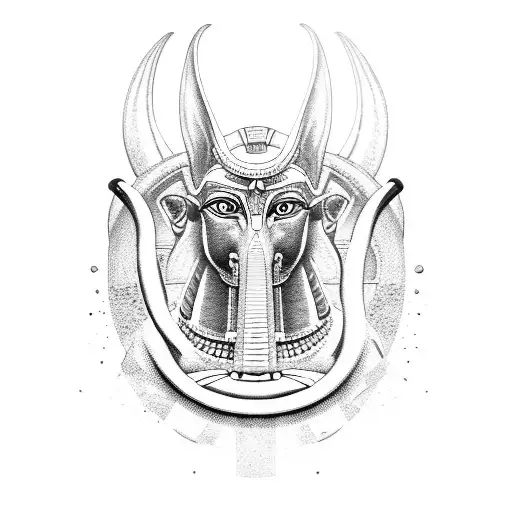 Egyptian God Anubis With Snakes And Lotus