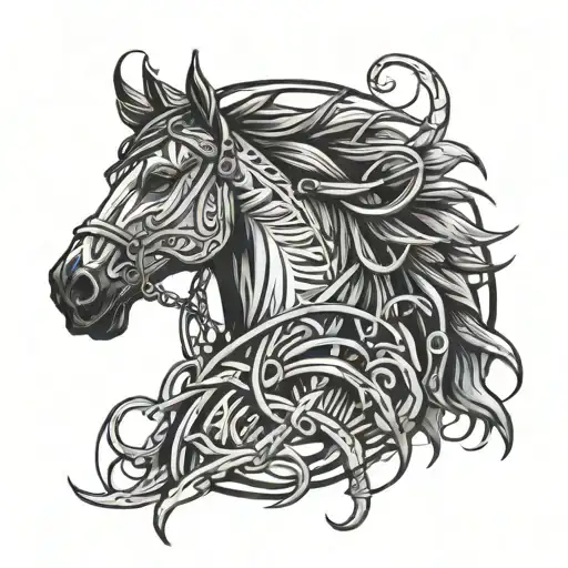 Tribal Horse Head With Razor Wire