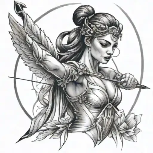 Design A Tattoo Of A Dancer Gracefully Holding A Bow And Arrow