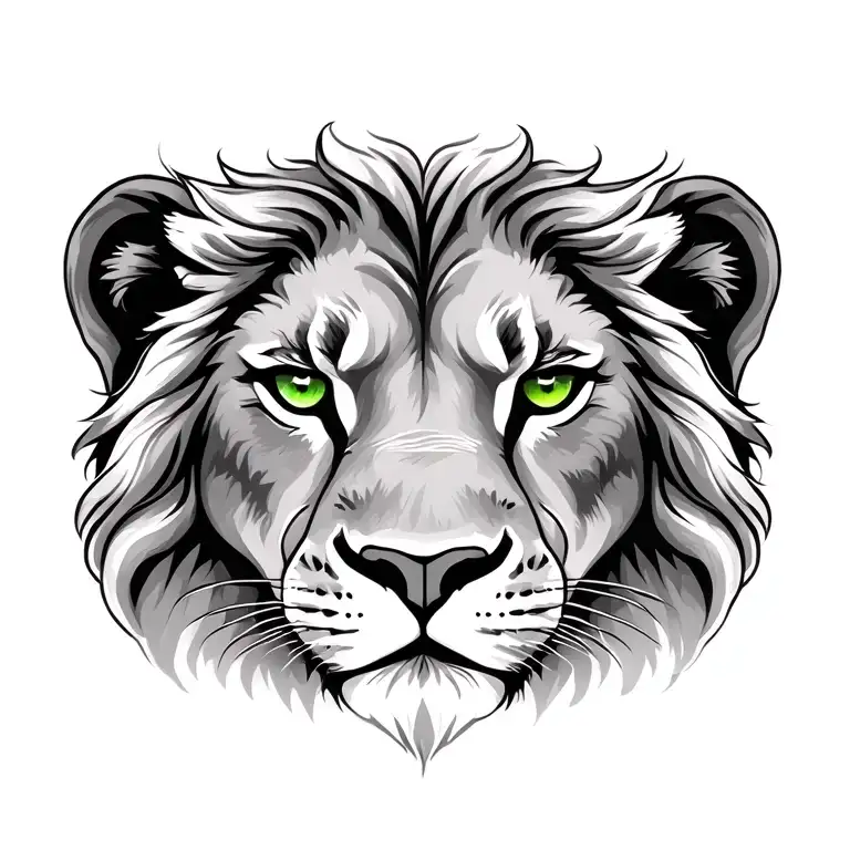 Lion Head Gentle Face Green Eyes Curled Lip