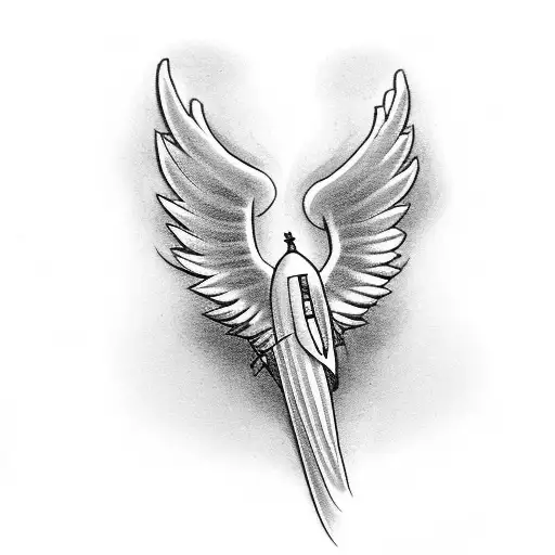 Design A Black-grey Tattoo Showcasing The Xanax Pill With Angel Wings
