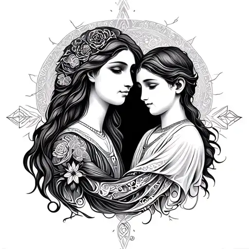 Mother & Son Spiritual Symbols Intertwined