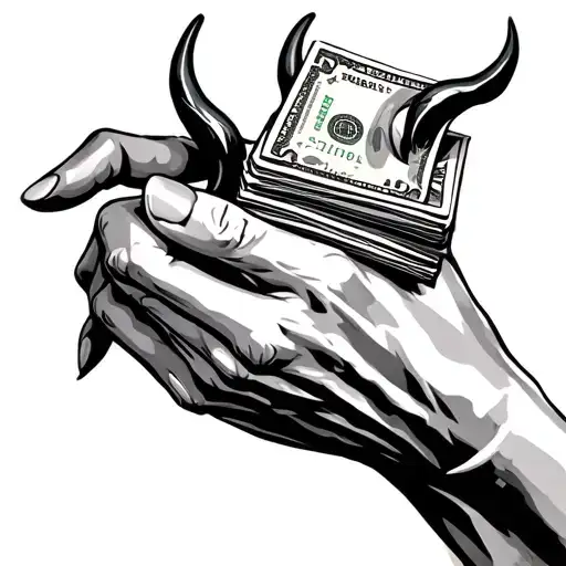 Devils Hand Holding Money Stack