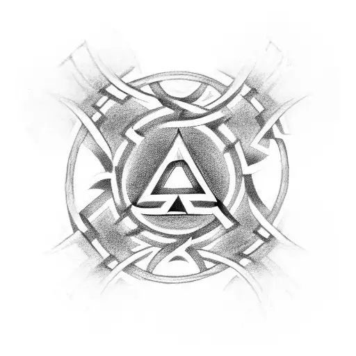 A Detailed Valknut Symbol Intertwined With Norse Runes