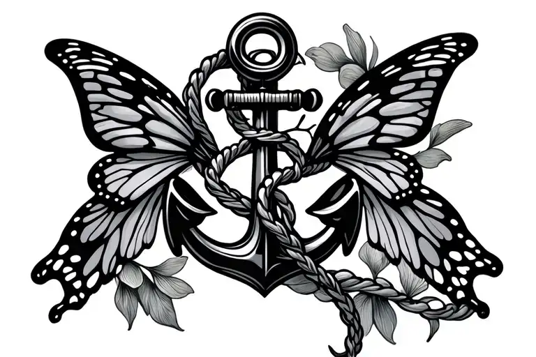 Navy Anchor With Butterfly Wings On The Sides By The Inequities