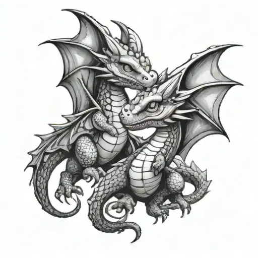 Two Little Dragons Fly Separately From Each Other Half