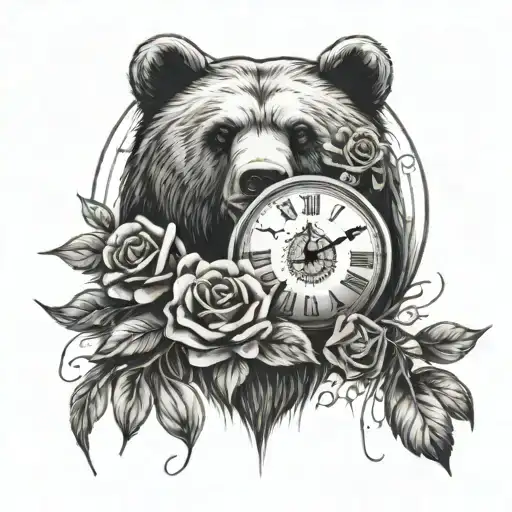 Clock Surrounded By Roses With A Bear Maybe A Dream Catcher Or Some Feathers