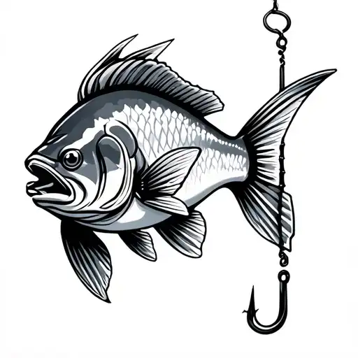 Fish With Heartbeat Beat Symbol And Fishing Hook