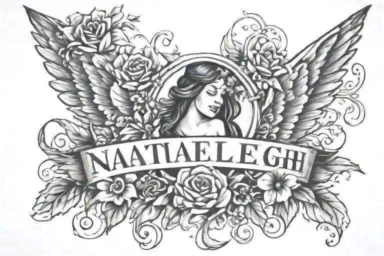 The Word Nataleigh In The Middle With Flowers With Wings