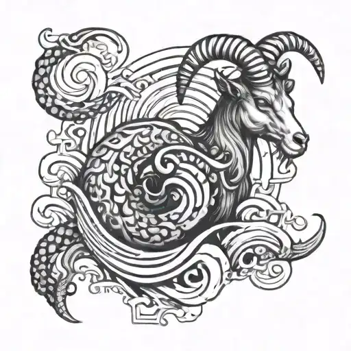 Capricorn Sea Goat With Waves
