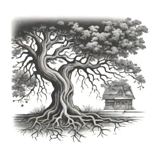 Tree In Backyard With Roots