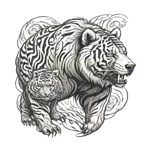 Bear With Tiger In Mounth