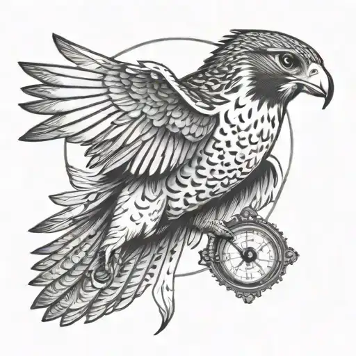 Flying Peregrine Falcon Diving With Compass