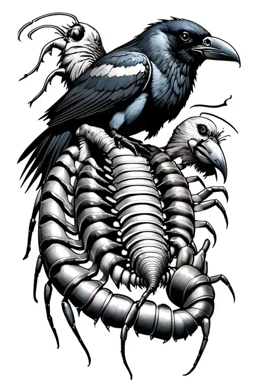 Centipede Choking A Crow With 3 Heads