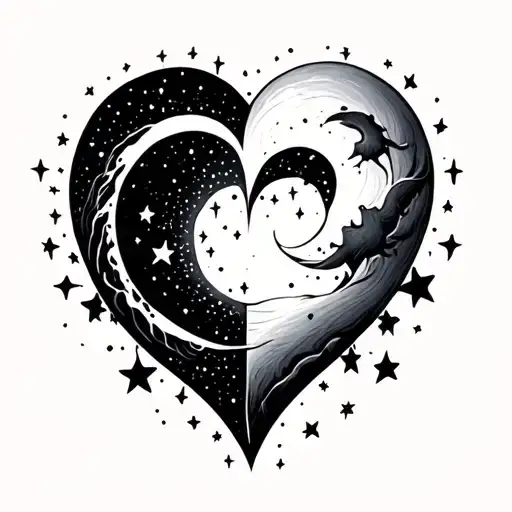 Heart With The Moon And Stars Coming Out