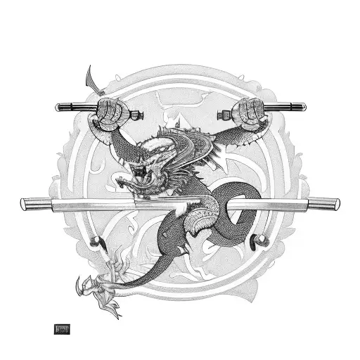 A Weightlifting Dragon With A Barbell Made Of Swords