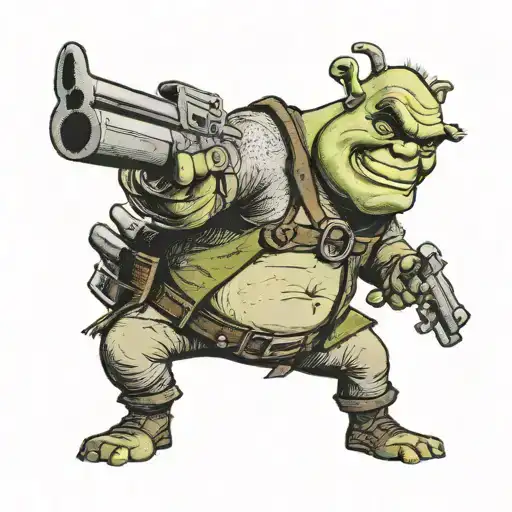 Shrek Holding A Gun With Sunglasses